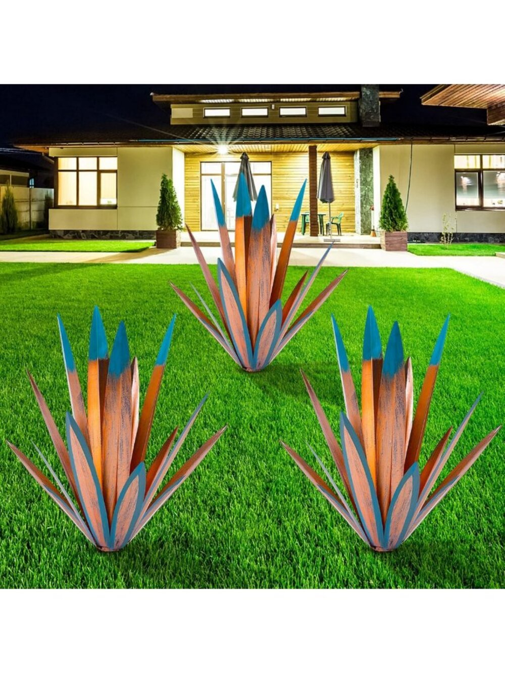 Large Rustic Metal Agave Sculpture for Outdoor Patio, Hand-Painted Garden Decor